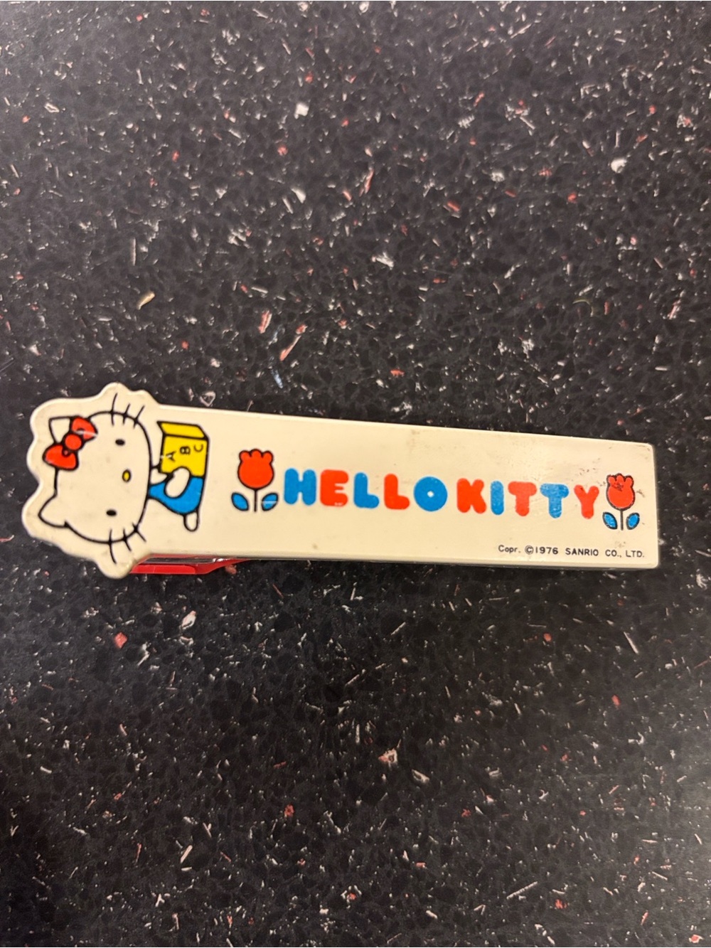 1976 Vintage Sanrio Hello Kitty Metal stapler White with Red, Blue & Yellow
